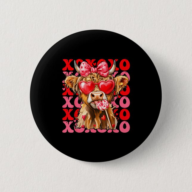 Valentine Xoxo Highland Cow Cute Coquette Bow West Knapp (Framsida)