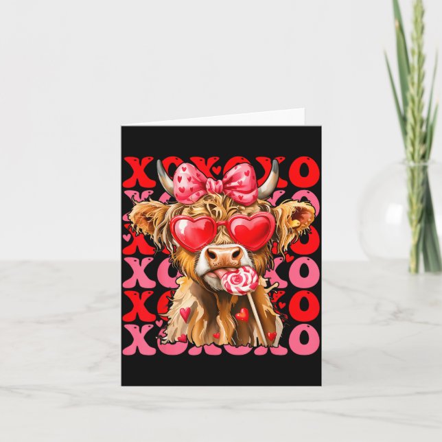 Valentine Xoxo Highland Cow Cute Coquette Bow West Kort (Framsida)