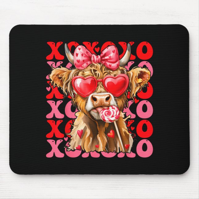 Valentine Xoxo Highland Cow Cute Coquette Bow West Musmatta (Framsidan)