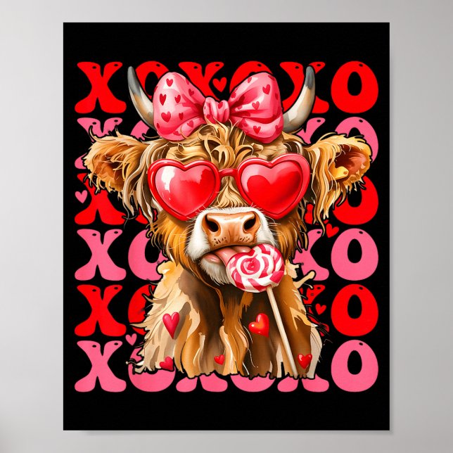 Valentine Xoxo Highland Cow Cute Coquette Bow West Poster (Framsidan)