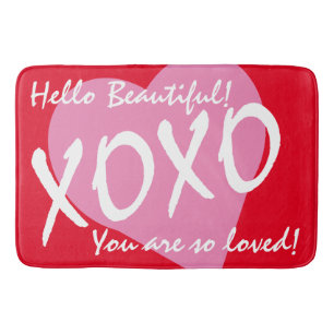 Valentine XOXO Hugs Kisses Rosa Heart Red Badrumsmatta