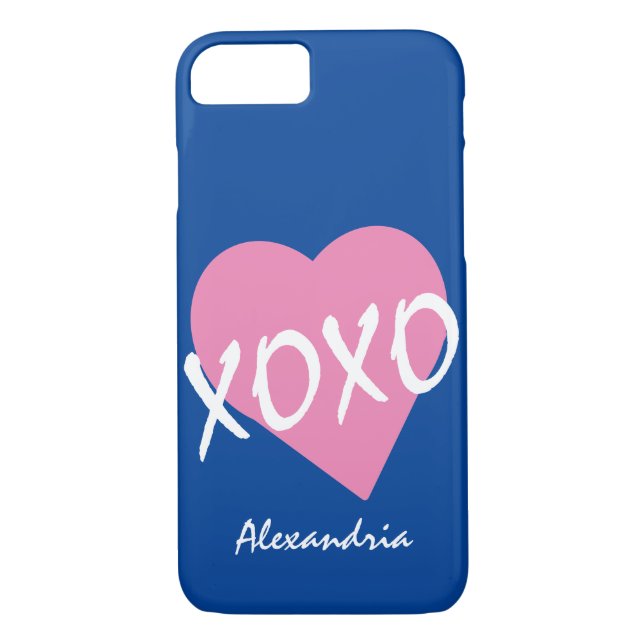 Valentine XOXO Kisses Hugs Rosa Heart Blue Case-Mate iPhone Skal (Baksida)