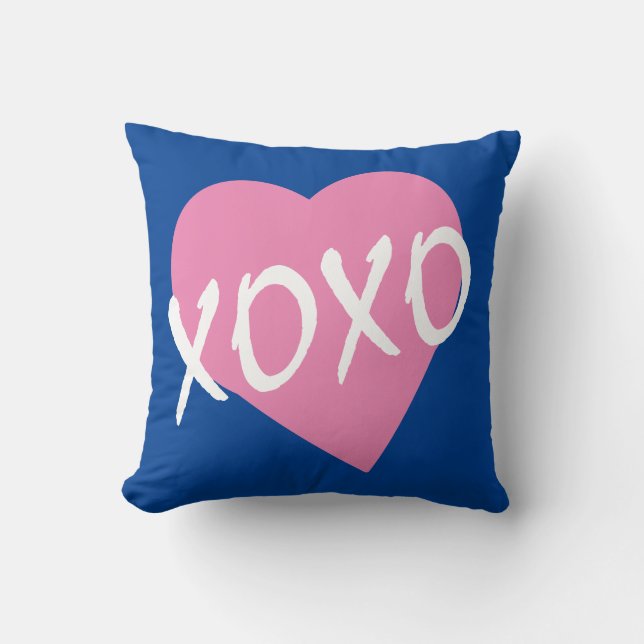 Valentine XOXO kyses hugs Rosa Heart Blue Kudde (Framsida)