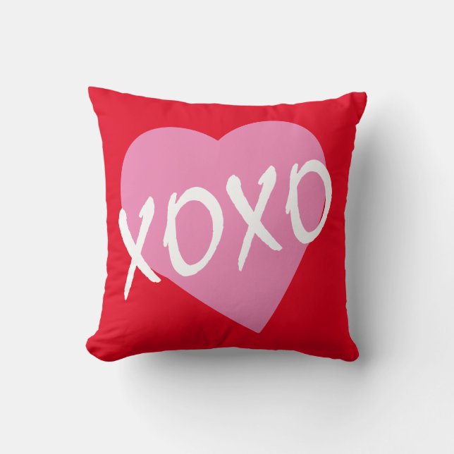 Valentine XOXO kysser hugs Rosa Heart Red Kudde (Framsida)