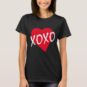 Valentine XOXO Red Heart White Hugs Kisses Black T Shirt