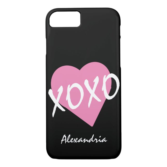 Valentine XOXO Rosa Heart Black Case-Mate iPhone Skal (Baksida)