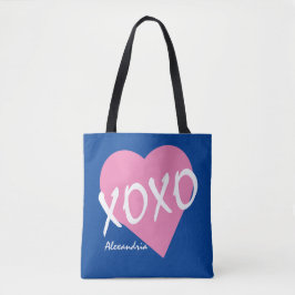 Valentine XOXO Rosa Heart Hugs Kisses Blue Tygkasse