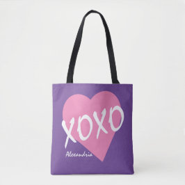 Valentine XOXO Rosa Heart Hugs Kisses Lila Tygkasse