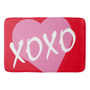 Valentine XOXO Rosa Heart Hugs Kisses Red Badrumsmatta