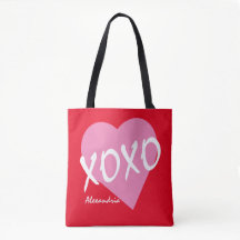 Valentine XOXO Rosa Heart Hugs Kisses Red