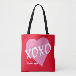 Valentine XOXO Rosa Heart Hugs Kisses Red Tygkasse