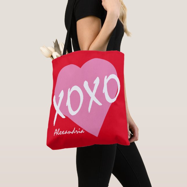 Valentine XOXO Rosa Heart Hugs Kisses Red Tygkasse (Närbild)