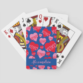 Valentine XOXO Rosa Red Heart Mönster Blue Casinokort