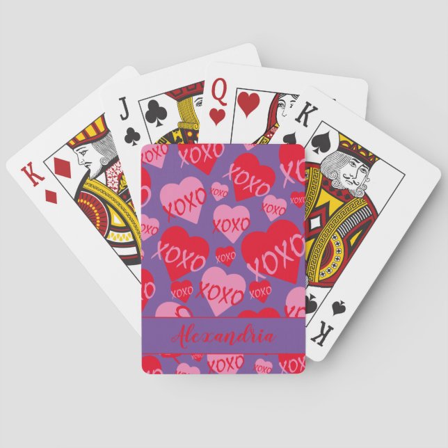 Valentine XOXO Rosa Red Heart Mönster Lila Casinokort (Baksidan)