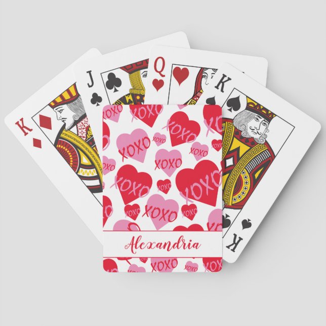 Valentine XOXO Rosa Red Heart Mönster Rosa Casinokort (Baksidan)
