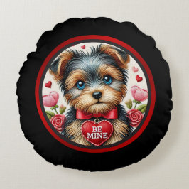 Valentine Yorkie be my Round Pillow Rund Kudde