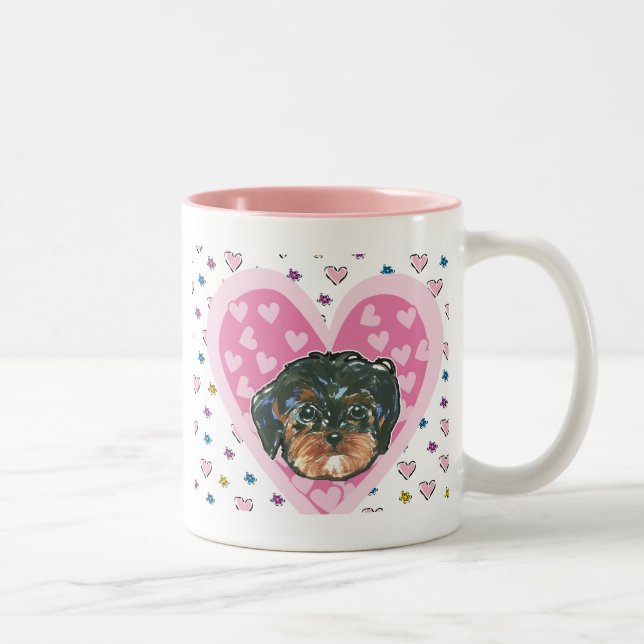 Valentine Yorkie Poo Två-Tonad Mugg (Höger)