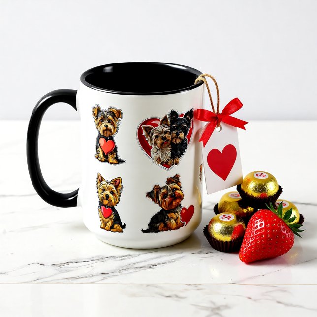 Valentine Yorkshire Terrier Hund | DJURÄLSKARE | Mugg (Cute Yorkshire Terrier Love Hearts Valentine Dog Mug)