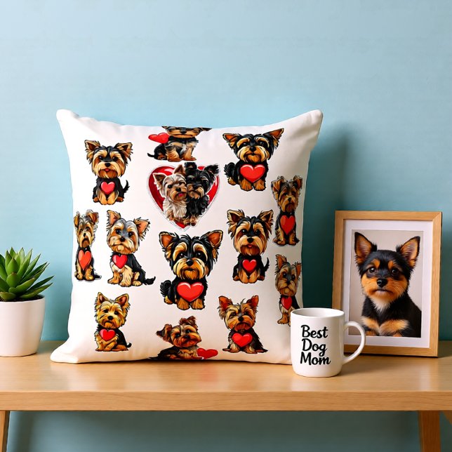 Valentine Yorkshire Terrier Hund | HUNDÄLSKARE | Kudde (Cute Yorkie Valentine Hearts – Adorable Dog Lover Throw Pillow)