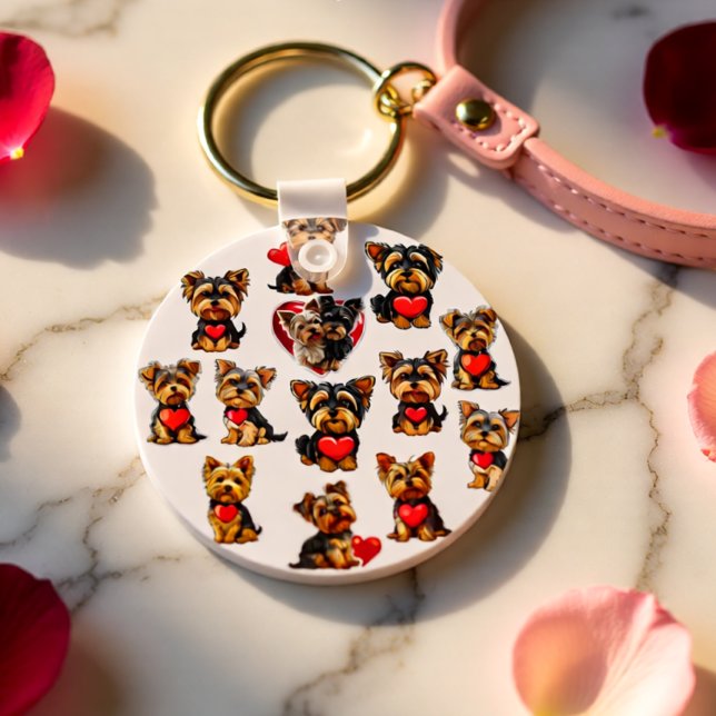 Valentine Yorkshire Terrier Hund | HUNDÄLSKARE | Nyckelring (Cute Yorkshire Terrier Love Hearts Valentine Dog Keychain)