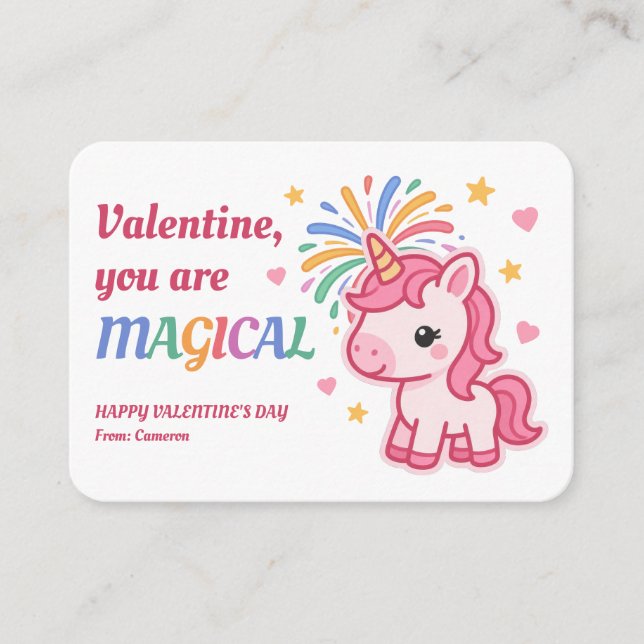 Valentine You Are Magical Kids Unicorn Anteckningskort (Framsida)