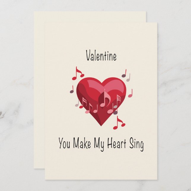 Valentine you make my heart sing postcard julkort (Fram/baksida)