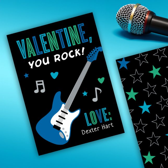 Valentine You Sten Blue Guitar Kids Valentines day Visitkort (Skapare uppladdad)