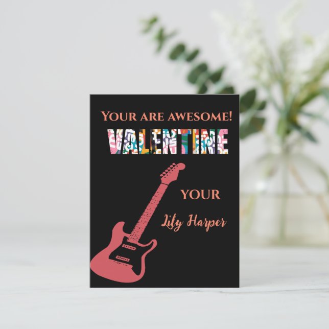 Valentine You Sten Red Guitar Kids Alla hjärtans d Anteckningskort (Stående Fram)