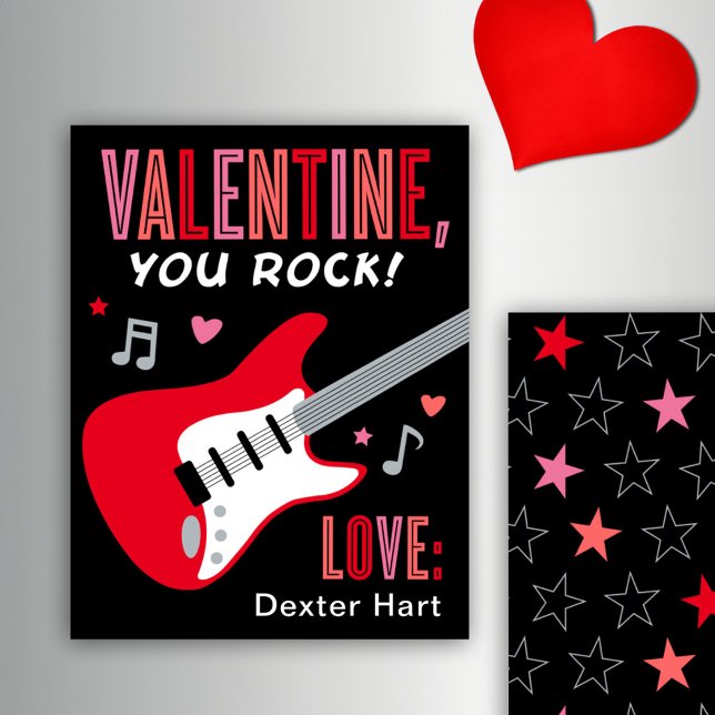 Valentine You Sten Red Guitar Kids Alla hjärtans d Anteckningskort (Skapare uppladdad)