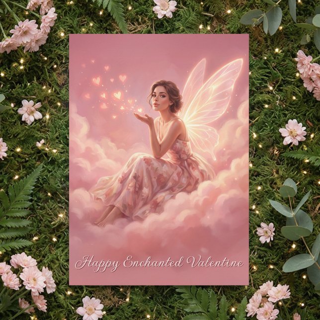 Valentineälva på rosa moln Fantasykonst Julkort (Skapare uppladdad)