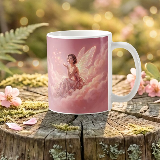 Valentineälva på rosa moln Fantasykonst Kaffemugg (Skapare uppladdad)