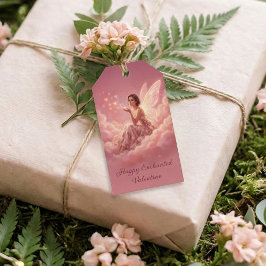 Valentineälva på rosa moln fantasykonst presentetikett
