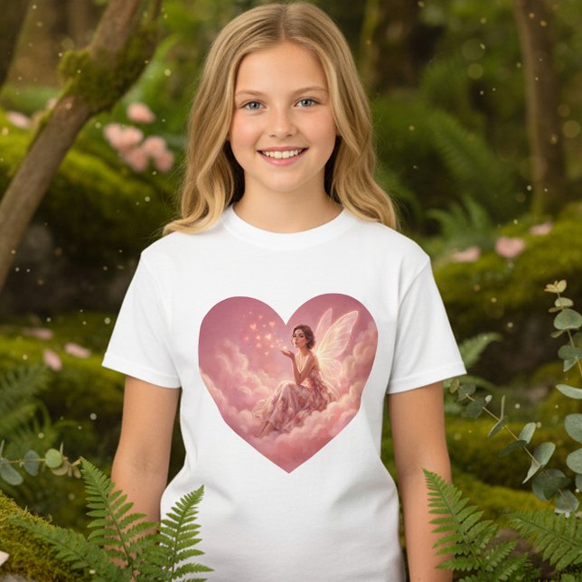 Valentineälva på rosa moln fantasykonst t shirt (Skapare uppladdad)