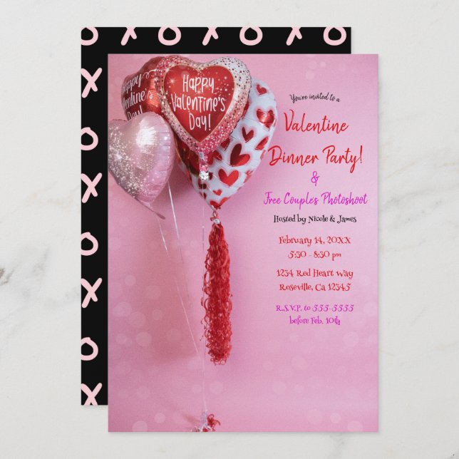Valentineballonger Middagsparty Event eller Födels Inbjudningar (Fram/baksida)