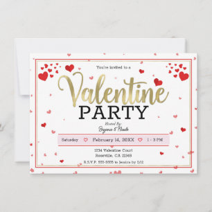 Valentinefest Valentindagen Hjärtan Rött Guld Inbjudningar