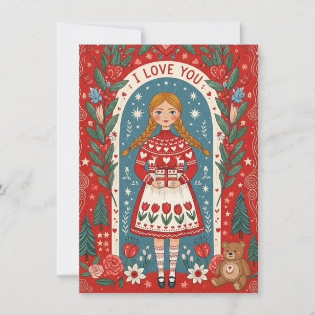 Valentinekort Illustration Av En Tjej  Julkort (Framsida)