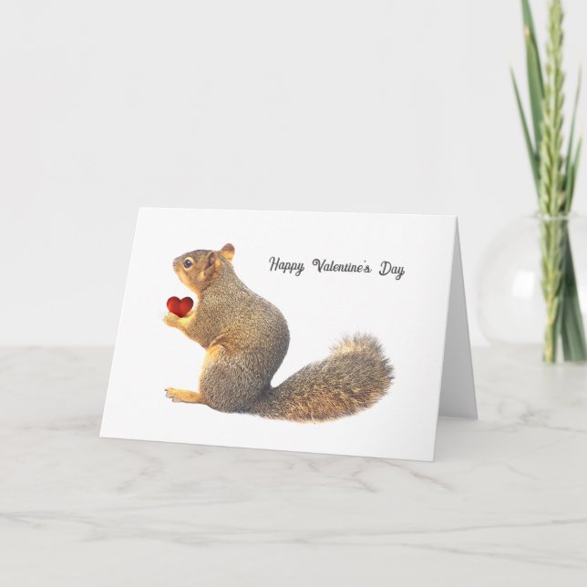 Valentinekort med ekorre och litet rött hjärta helgkort (Framsida)