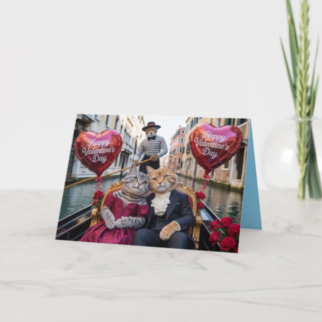Valentinekort med katt i Venedig Helgkort (Framsida)