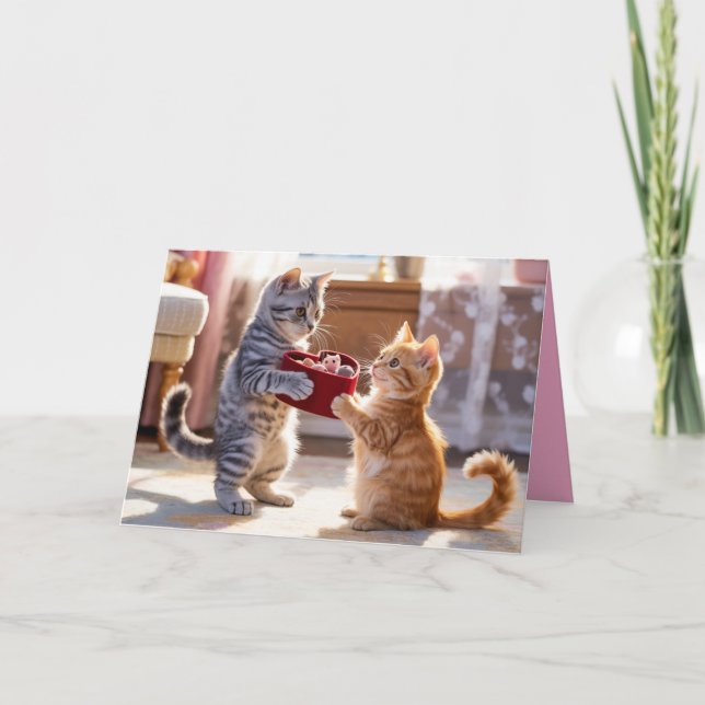 Valentinekort med randig kattunge helgkort (Framsida)