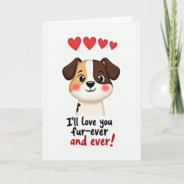 Valentinekort med valp - Fur Ever Love Kort (Framsida)