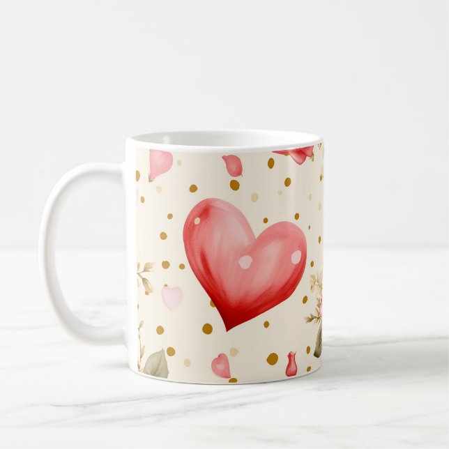 Valentinens Rosa och Röd ros och hjärtan Kaffemugg (Vänster)