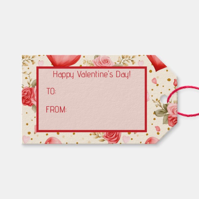 Valentinens Rosa och Röd ros och hjärtan Presentetikett (Framsidan (Horisontell))