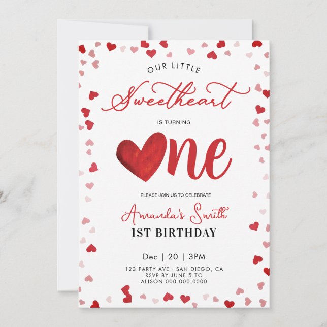 Valentines 1:a födelsedag inbjudningar (Framsida)