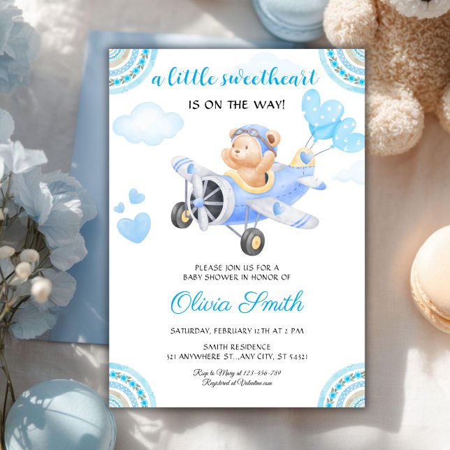 Valentines älskling Blå flygplan Bebis Baby Shower Inbjudningar (Skapare uppladdad)