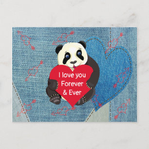 Valentines Baby Panda Bear kramar stort rött hjärt Vykort