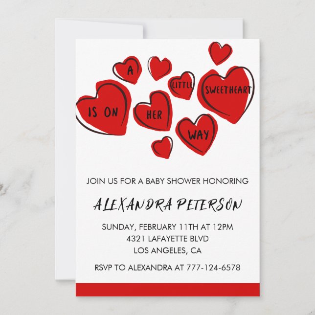 Valentines baby shower inbjudan röd söt hjärta (Framsida)