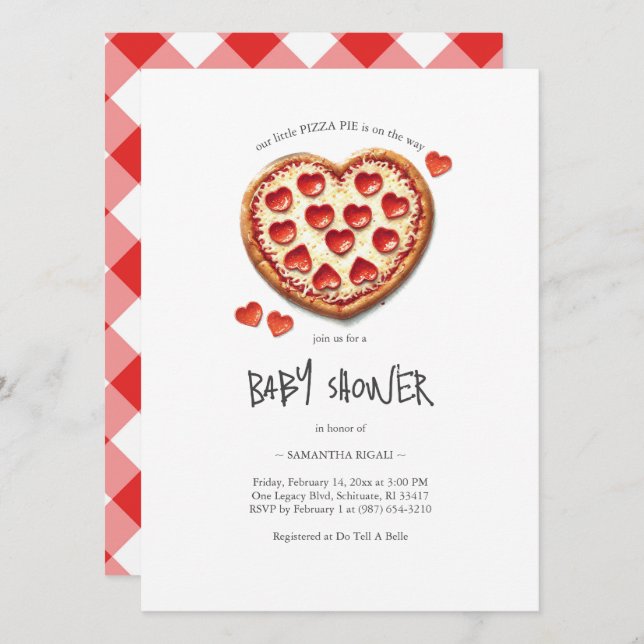 Valentines Baby Shower Pizza Party Inbjudningar (Fram/baksida)