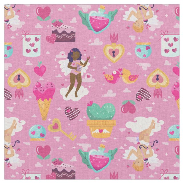 valentines Black cherub african angel harp-pil Tyg (Närbild)