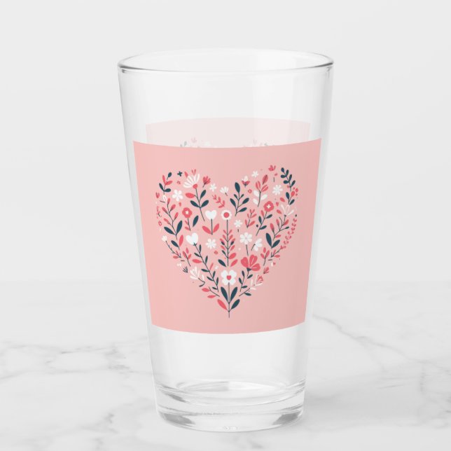 Valentines Blommigt hjärta Glaskopp (Framsida)