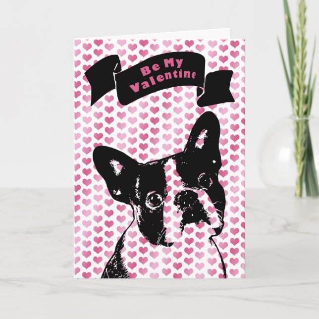 Valentines - Boston TerrierSilhouette Helgkort (Framsida)